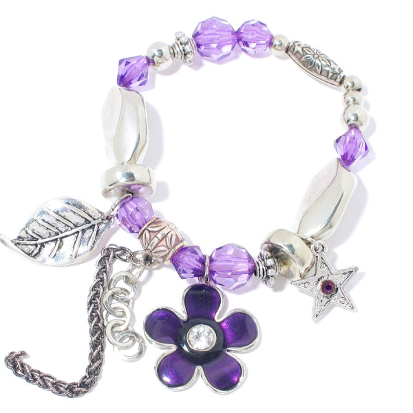 Bracelet fantaisie à breloques fleur violette PAMPA